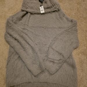 Express Fuzzy Turtleneck Sweater - Light Gray
